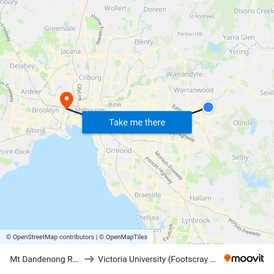 Mt Dandenong Rd/Dorset Rd to Victoria University (Footscray Nicholson Campus) map