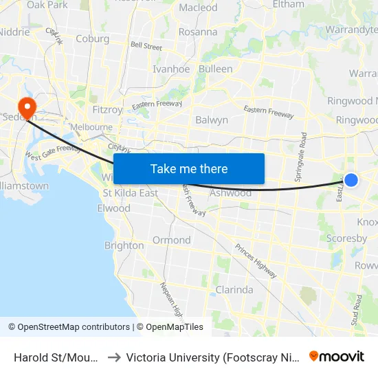 Harold St/Mountain Hwy to Victoria University (Footscray Nicholson Campus) map