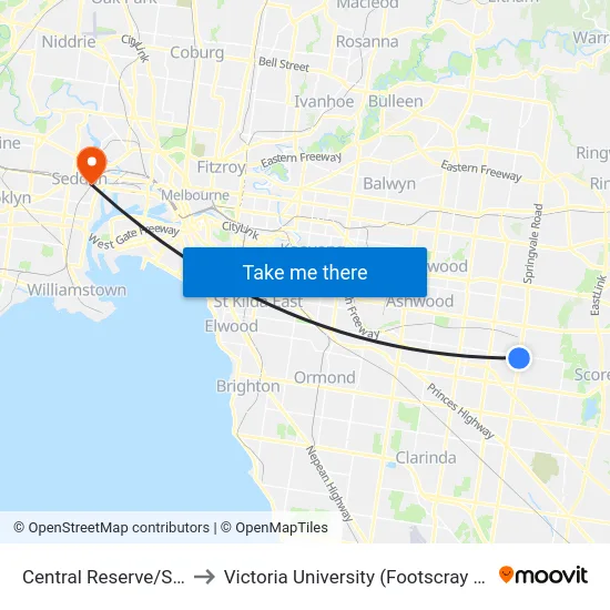 Central Reserve/Springvale Rd to Victoria University (Footscray Nicholson Campus) map