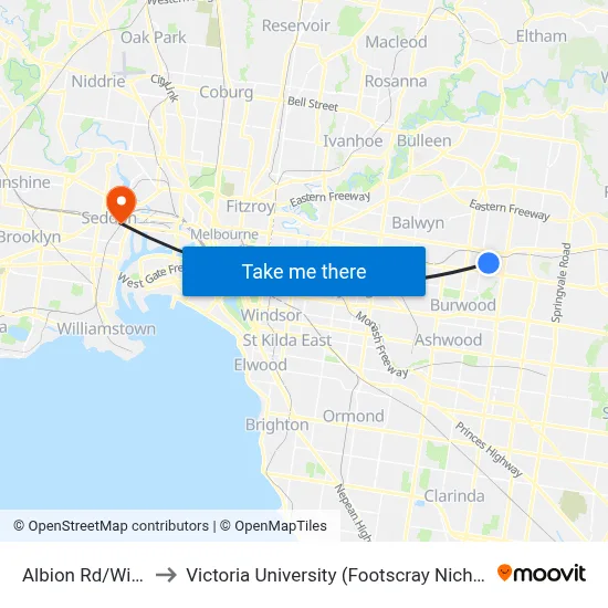 Albion Rd/William St to Victoria University (Footscray Nicholson Campus) map