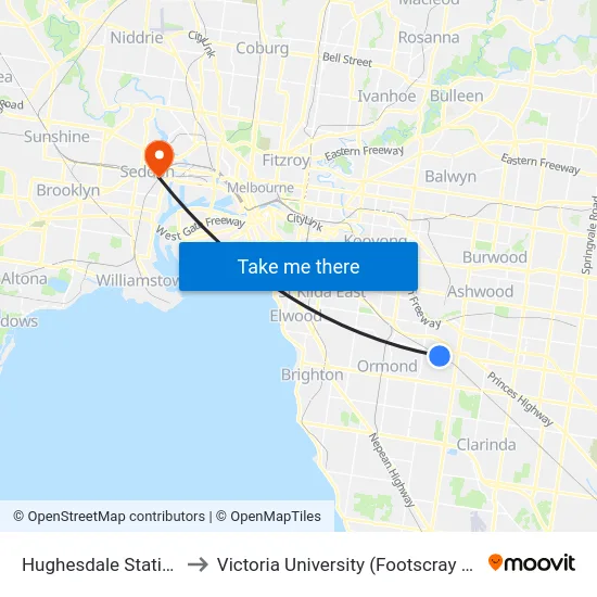 Hughesdale Station/Poath Rd to Victoria University (Footscray Nicholson Campus) map