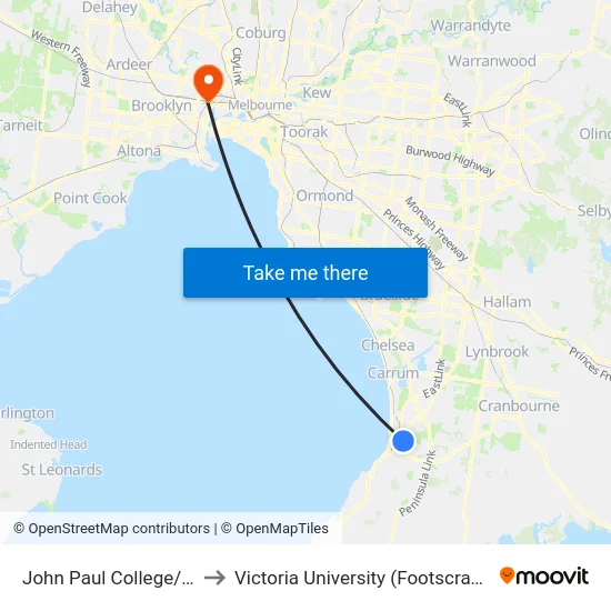 John Paul College/Mcmahons Rd to Victoria University (Footscray Nicholson Campus) map