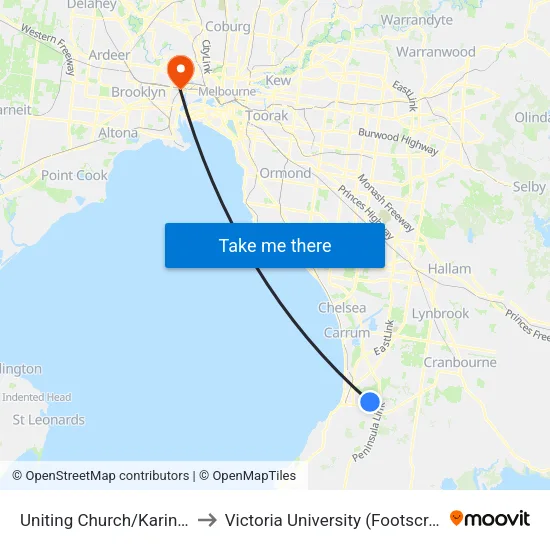 Uniting Church/Karingal Dr to Victoria University (Footscray Nicholson Campus) map