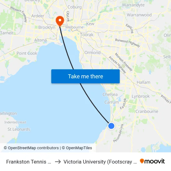 Frankston Tennis Club/Yuille St to Victoria University (Footscray Nicholson Campus) map