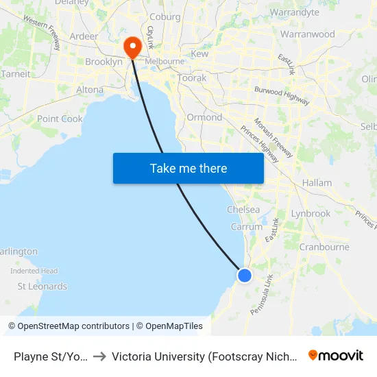 Playne St/Young St to Victoria University (Footscray Nicholson Campus) map