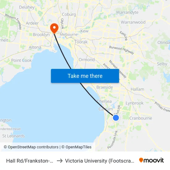 Hall Rd/Frankston-Dandenong Rd to Victoria University (Footscray Nicholson Campus) map