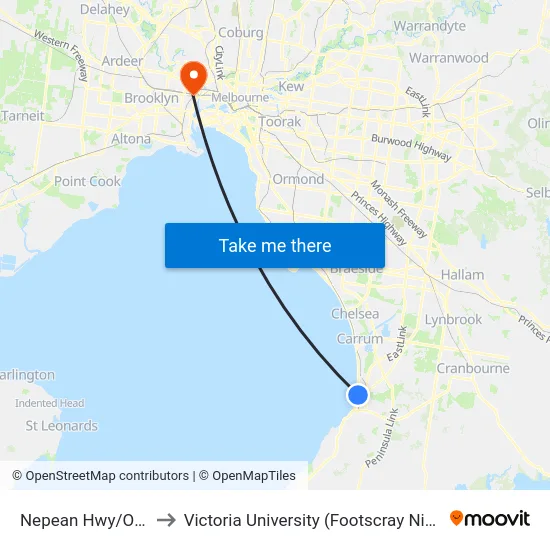 Nepean Hwy/Overton Rd to Victoria University (Footscray Nicholson Campus) map