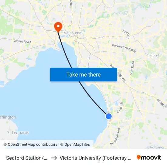 Seaford Station/Railway Pde to Victoria University (Footscray Nicholson Campus) map