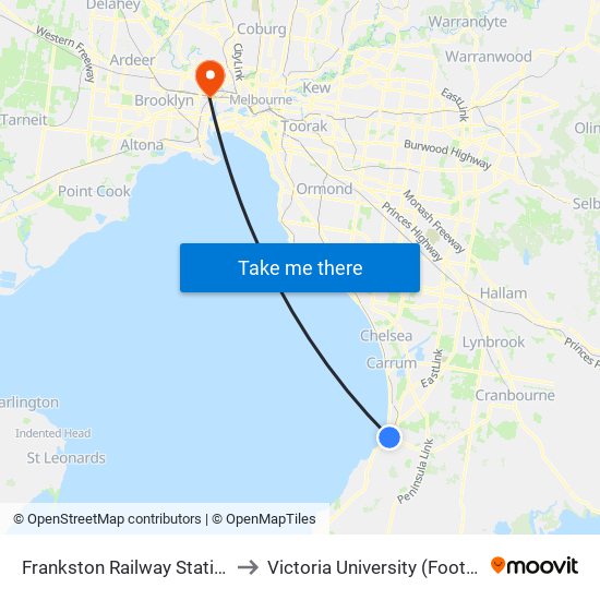 Frankston Railway Station/Young St (Frankston) to Victoria University (Footscray Nicholson Campus) map