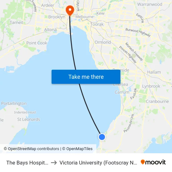 The Bays Hospital/Main St to Victoria University (Footscray Nicholson Campus) map