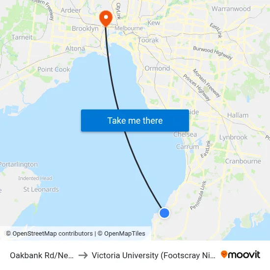 Oakbank Rd/Nepean Hwy to Victoria University (Footscray Nicholson Campus) map
