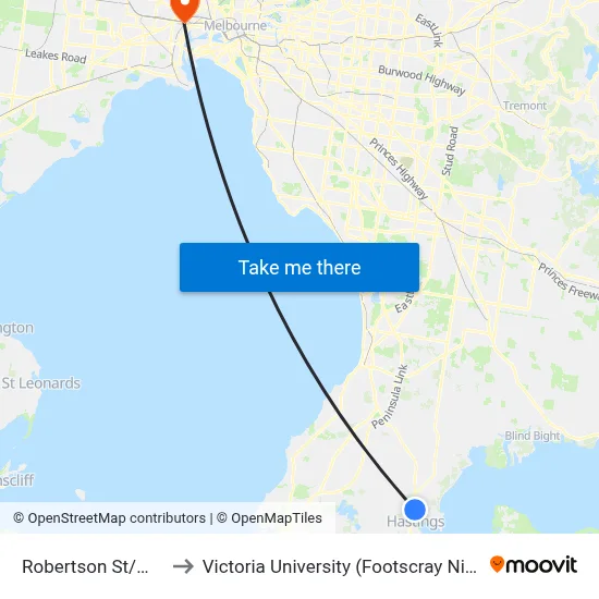 Robertson St/Marine Pde to Victoria University (Footscray Nicholson Campus) map