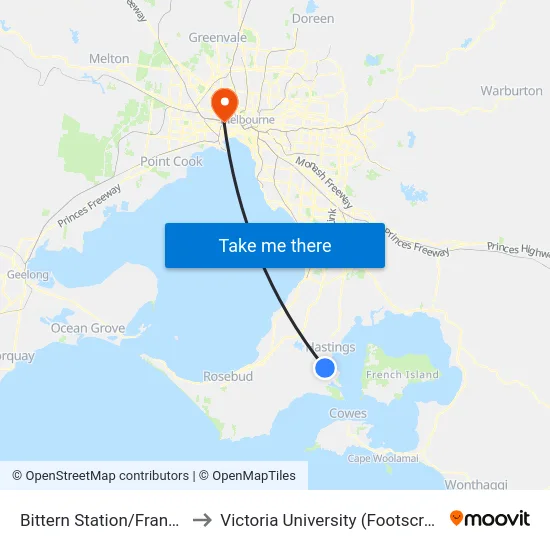 Bittern Station/Frankston-Flinders Rd to Victoria University (Footscray Nicholson Campus) map