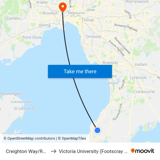 Creighton Way/Racecourse Rd to Victoria University (Footscray Nicholson Campus) map