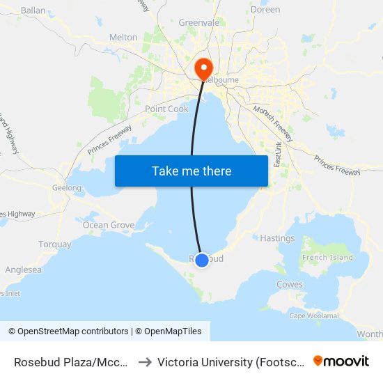 Rosebud Plaza/Mccombe St (Rosebud) to Victoria University (Footscray Nicholson Campus) map