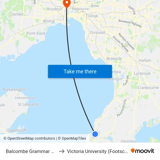 Balcombe Grammar School/Nepean Hwy to Victoria University (Footscray Nicholson Campus) map