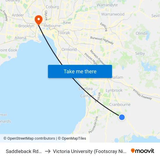 Saddleback Rd/Craig Rd to Victoria University (Footscray Nicholson Campus) map