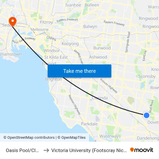 Oasis Pool/Cleeland St to Victoria University (Footscray Nicholson Campus) map