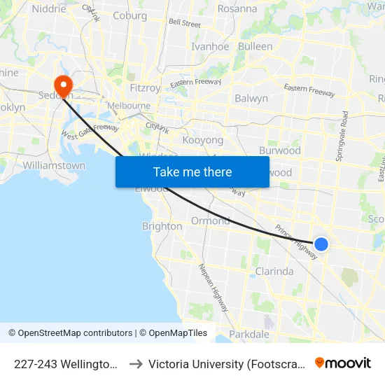 227-243 Wellington Rd to Victoria University (Footscray Nicholson Campus) map