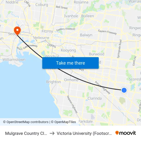 Mulgrave Country Club/Wellington Rd to Victoria University (Footscray Nicholson Campus) map