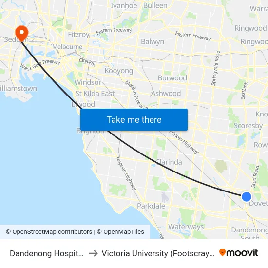 Dandenong Hospital/Cleeland St to Victoria University (Footscray Nicholson Campus) map