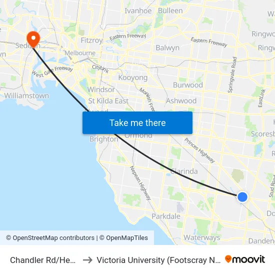 Chandler Rd/Heatherton Rd to Victoria University (Footscray Nicholson Campus) map