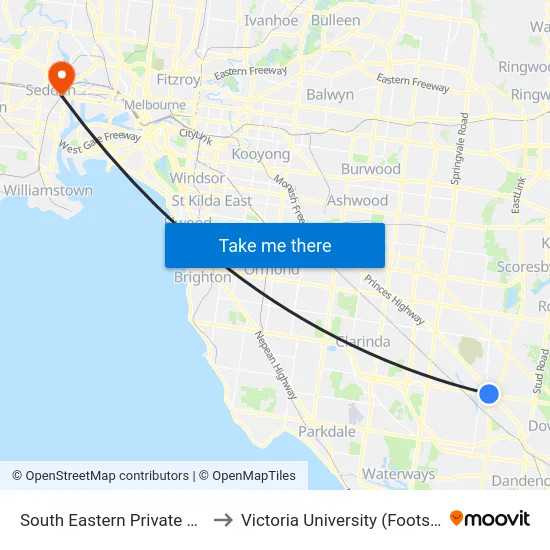 South Eastern Private Hospital/Heatherton Rd to Victoria University (Footscray Nicholson Campus) map