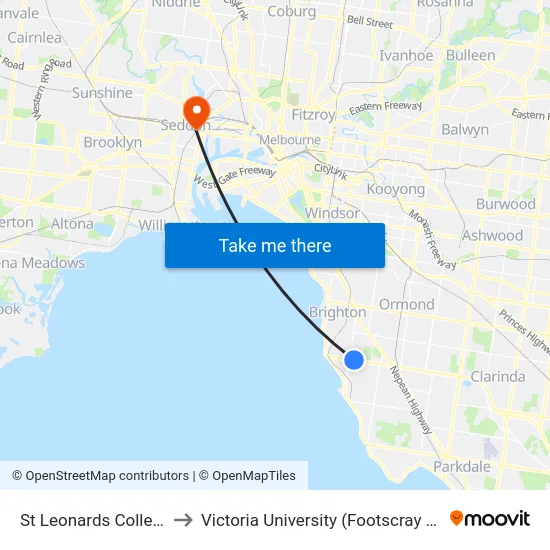 St Leonards College/South Rd to Victoria University (Footscray Nicholson Campus) map