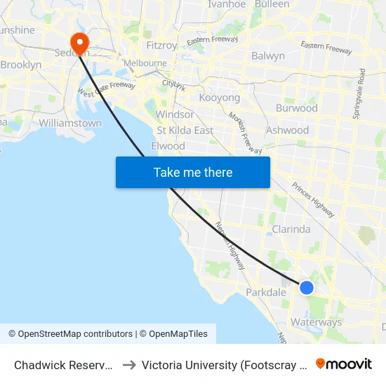 Chadwick Reserve/Howard Rd to Victoria University (Footscray Nicholson Campus) map
