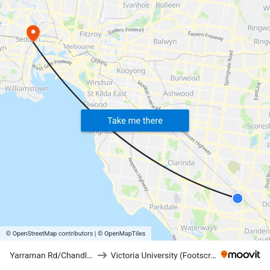 Yarraman Rd/Chandler Rd to Victoria University (Footscray Nicholson Campus) map