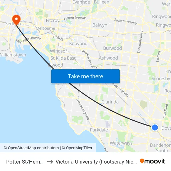 Potter St/Hemmings St to Victoria University (Footscray Nicholson Campus) map