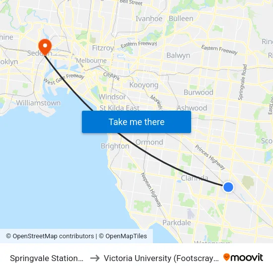 Springvale Station/Springvale Rd to Victoria University (Footscray Nicholson Campus) map