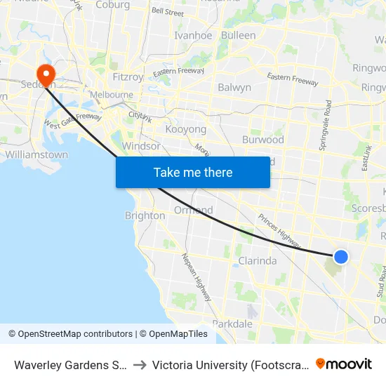 Waverley Gardens Sc/Hansworth St to Victoria University (Footscray Nicholson Campus) map