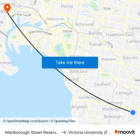 Marlborough Street Reserve/Marlborough St to Victoria University (Footscray Nicholson Campus) map