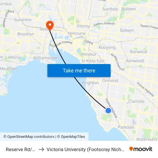 Reserve Rd/Bay Rd to Victoria University (Footscray Nicholson Campus) map