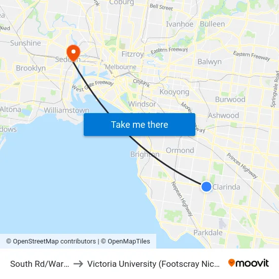 South Rd/Warrigal Rd to Victoria University (Footscray Nicholson Campus) map