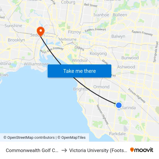 Commonwealth Golf Club/Old Dandenong Rd to Victoria University (Footscray Nicholson Campus) map