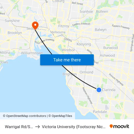Warrigal Rd/South Rd to Victoria University (Footscray Nicholson Campus) map