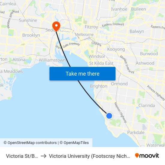 Victoria St/Bluff Rd to Victoria University (Footscray Nicholson Campus) map
