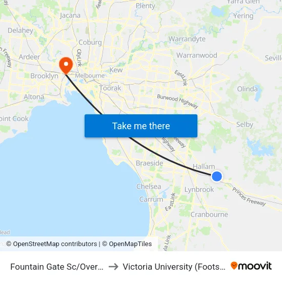 Fountain Gate Sc/Overland Dr to Victoria University (Footscray Nicholson Campus) map