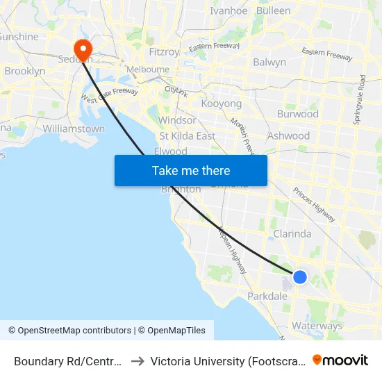 Boundary Rd/Centre Dandenong Rd to Victoria University (Footscray Nicholson Campus) map