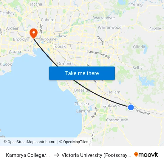 Kambrya College/Bemersyde Dr to Victoria University (Footscray Nicholson Campus) map