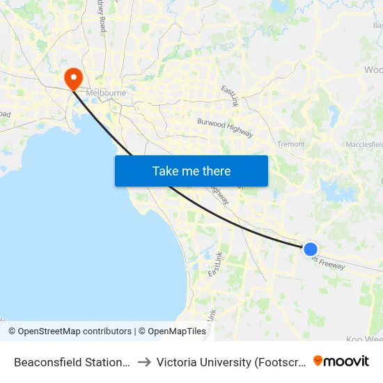 Beaconsfield Station/Beaconsfield Ave to Victoria University (Footscray Nicholson Campus) map