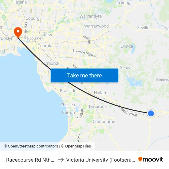 Racecourse Rd Nth/Racecourse Rd to Victoria University (Footscray Nicholson Campus) map