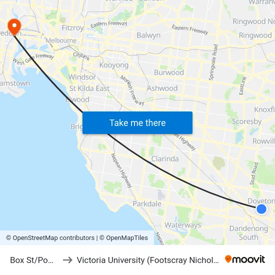 Box St/Power Rd to Victoria University (Footscray Nicholson Campus) map