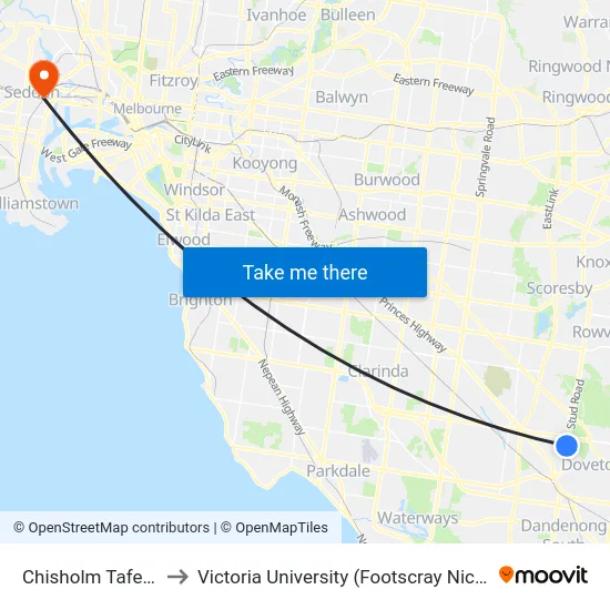 Chisholm Tafe/Stud Rd to Victoria University (Footscray Nicholson Campus) map