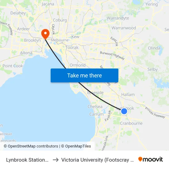 Lynbrook Station/Paterson Dr to Victoria University (Footscray Nicholson Campus) map