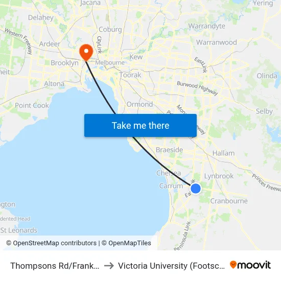 Thompsons Rd/Frankston-Dandenong Rd to Victoria University (Footscray Nicholson Campus) map