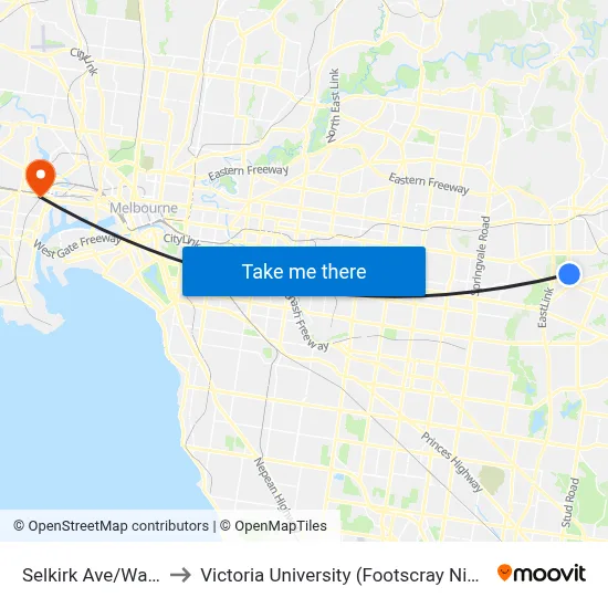 Selkirk Ave/Wantirna Rd to Victoria University (Footscray Nicholson Campus) map