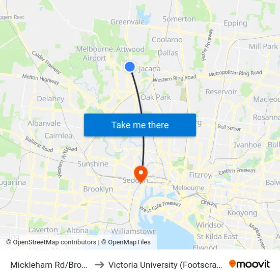 Mickleham Rd/Broadmeadows Rd to Victoria University (Footscray Nicholson Campus) map